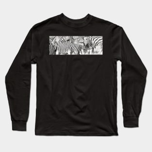 Zebra herd oblong black and white stripe full frame. Long Sleeve T-Shirt